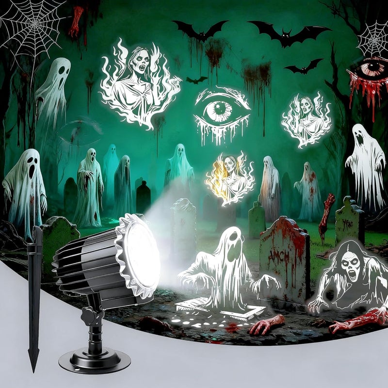 Alinkey Store Halloween Projector Lights Outdoor, 4 Rotating Dynamic Ghost Decorations Light, Waterproof Scary Skull Holiday Lights for Yard Patio Window Garden Wall Party Decor, Indoor & Outdoor - Image 1